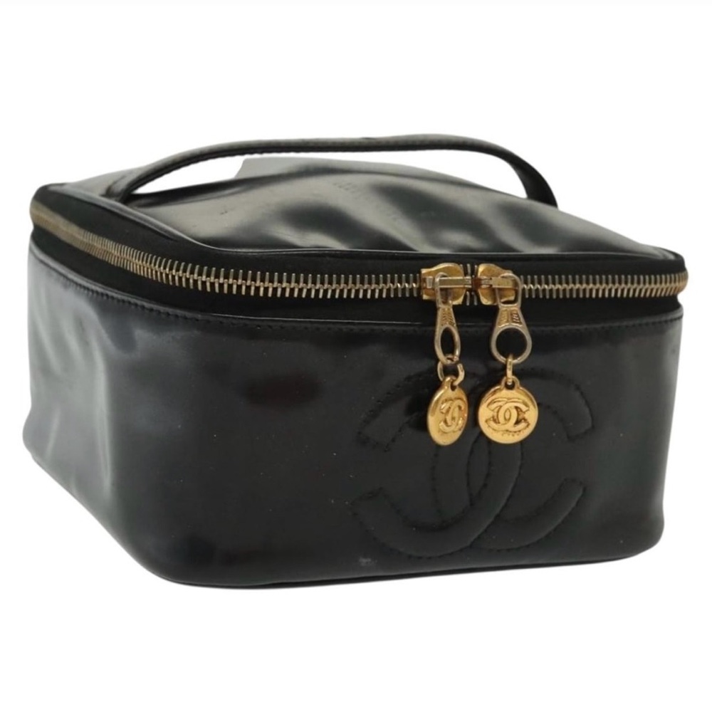 CHANEL - Black Gold Patent Leather top handle Vanity Case - 100% Authentic - Picture 3 of 16